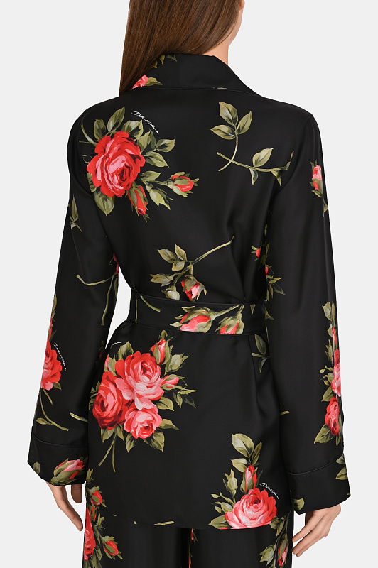 Шелковая блуза с поясом DOLCE & GABBANA  Черный Женский F5Q03TIS11G