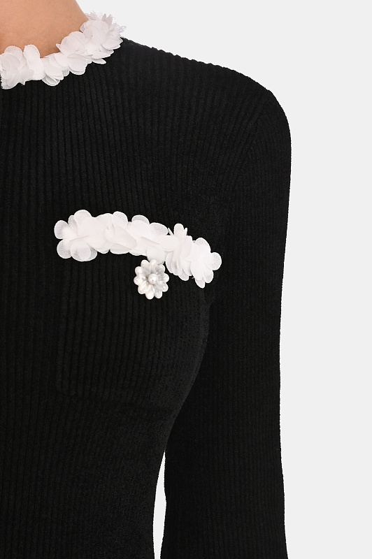 Трикотажное платье с отделкой SELF PORTRAIT  Черный Женский AW26099SB