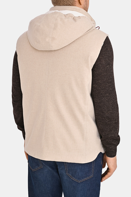 Стеганый жилет с капюшоном BRUNELLO  CUCINELLI Бежевый Мужской MM4701775