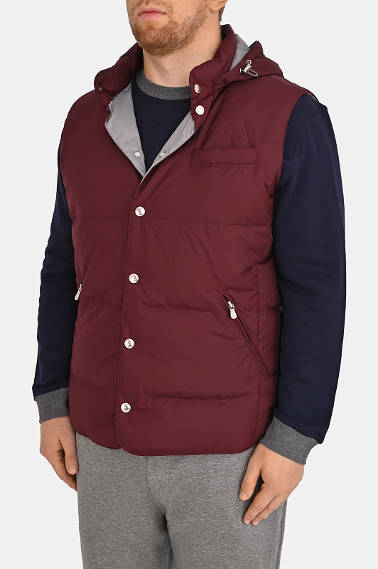 Стеганый жилет с капюшоном BRUNELLO  CUCINELLI Бордовый Мужской MV4081628