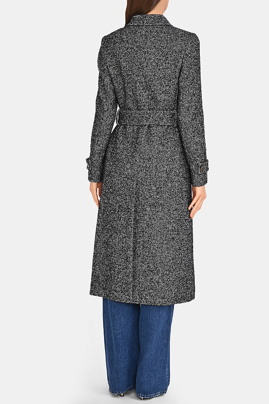 Фактурное пальто с поясом DOLCE & GABBANA  Черно-белый Женский F0W7TT FCZAE