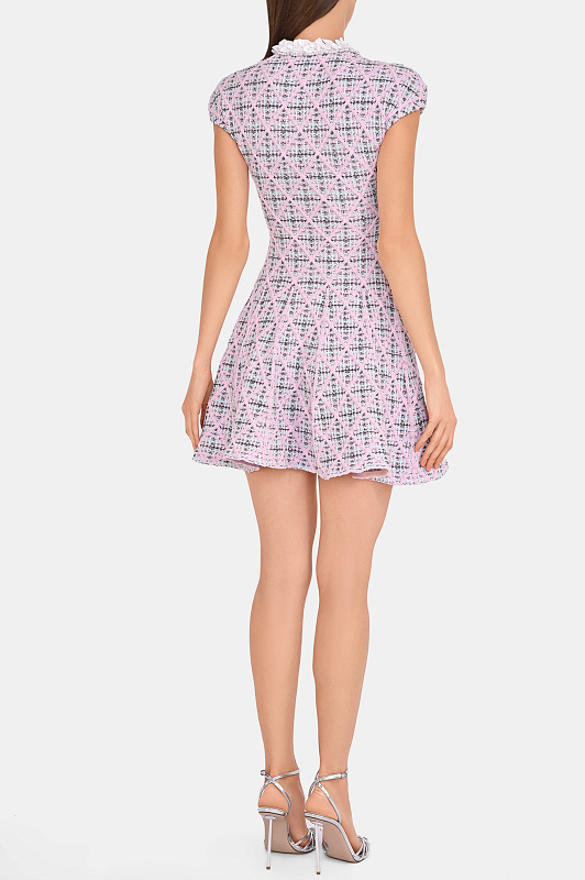 Твидовое платье с оборкой SELF PORTRAIT  Розовый Женский AW26146SP