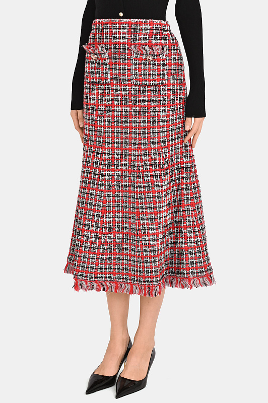 Юбка миди с бахромой SELF PORTRAIT Красный Женский AW26146MSKR Юбка миди с бахромой SELF PORTRAIT Красный Женский AW26146MSKR