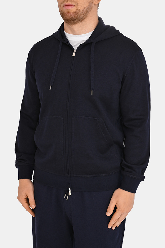 Трикотажная толстовка с капюшоном BRUNELLO  CUCINELLI Темно-синий Мужской MM8359069G