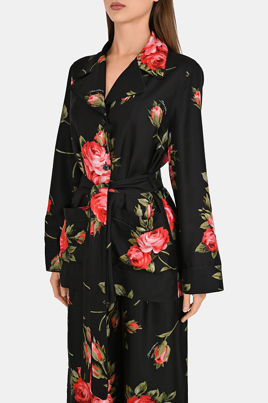 Шелковая блуза с поясом DOLCE & GABBANA  Черный Женский F5Q03TIS11G
