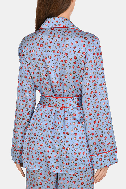 Шелковая блуза с поясом DOLCE & GABBANA  Голубой Женский F5Q03TIS10H