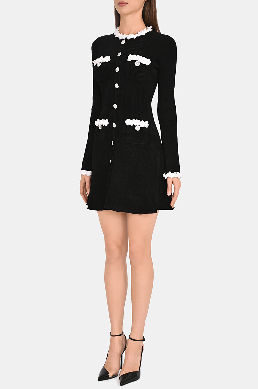 Трикотажное платье с отделкой SELF PORTRAIT  Черный Женский AW26099SB