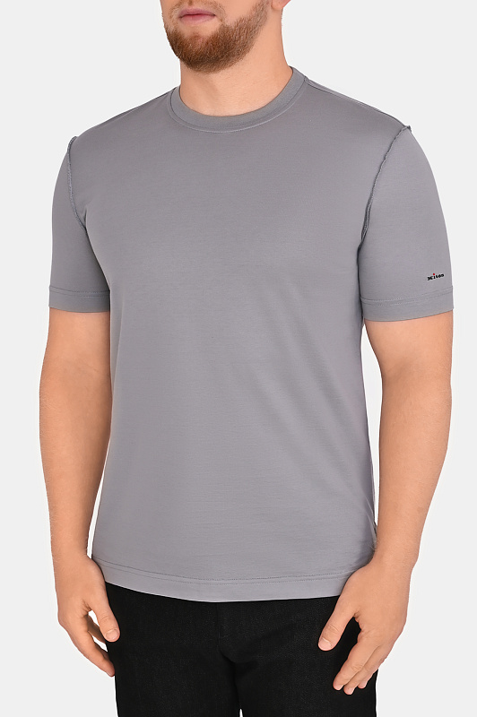 Хлопковая футболка KITON Серый Мужской UMK08920 Хлопковая футболка KITON Серый Мужской UMK08920
