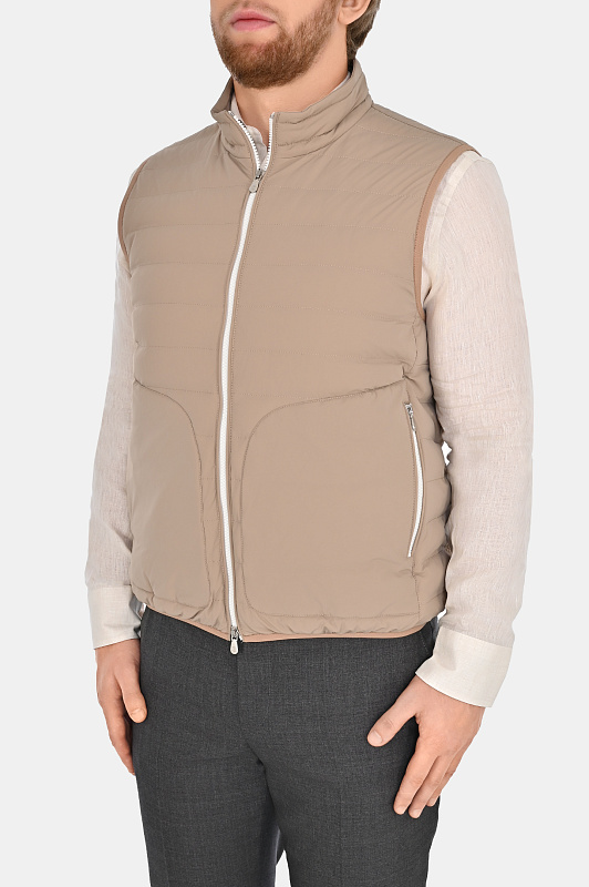 Жилет с воротником-стойкой BRUNELLO  CUCINELLI Бежевый Мужской MM4031913