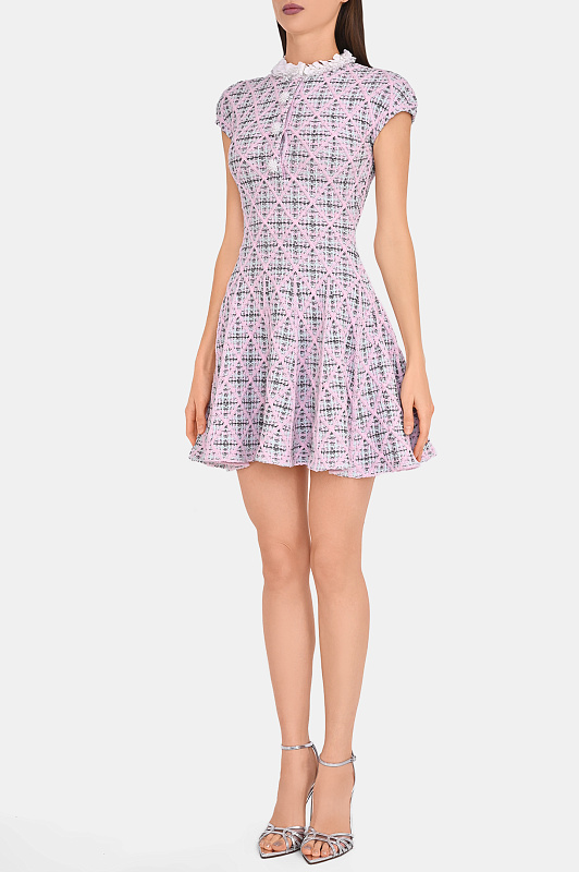 Твидовое платье с оборкой SELF PORTRAIT  Розовый Женский AW26146SP