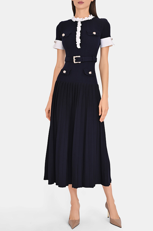 Платье с рюшами SELF PORTRAIT  Темно-синий Женский AW26101MCN