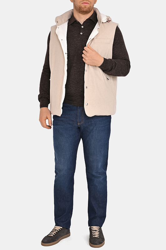 Стеганый жилет с капюшоном BRUNELLO  CUCINELLI Бежевый Мужской MM4701775