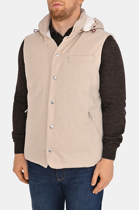Стеганый жилет с капюшоном BRUNELLO  CUCINELLI Бежевый Мужской MM4701775