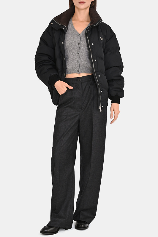 Широкие брюки с защипами PRADA  Темно-серый Женский P265JOOO11GZ