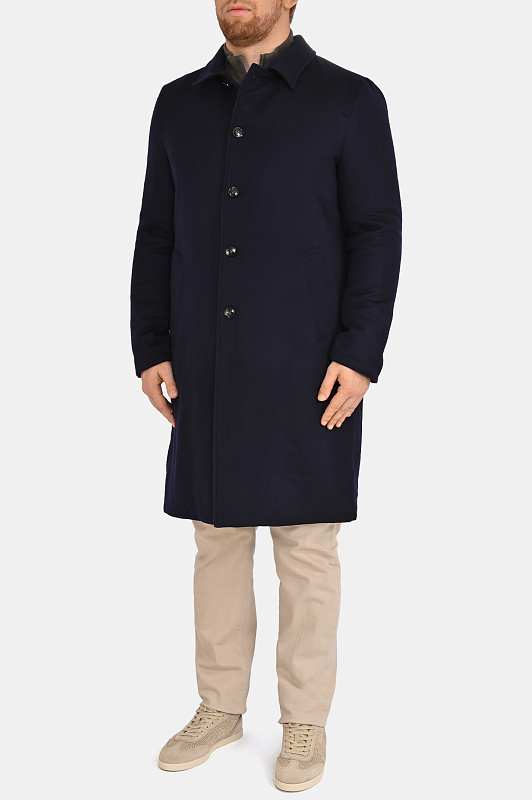 Пальто шерстяное KITON Темно-синий Мужской UW2564V0460L2