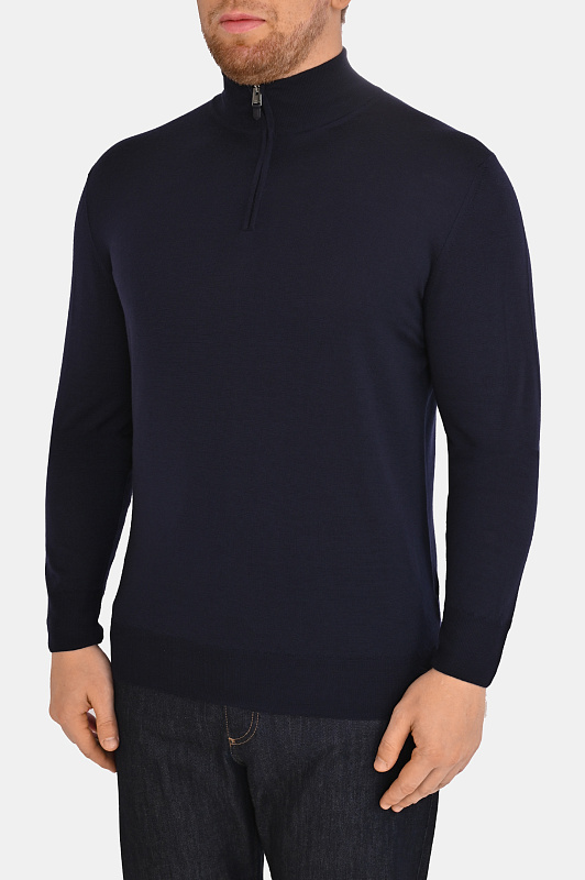 Трикотажное поло с молнией CANALI Темно-синий Мужской MK01149 C0015