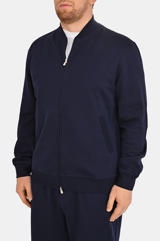 Трикотажный бомбер BRUNELLO  CUCINELLI Темно-синий Мужской MM8319072G