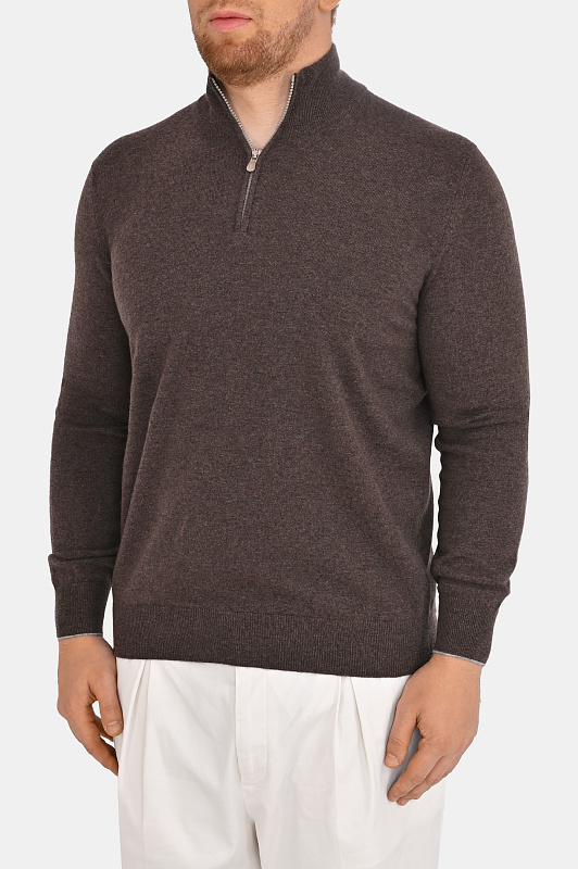 Трикотажный джемпер с молнией BRUNELLO  CUCINELLI Коричневый Мужской M2200124