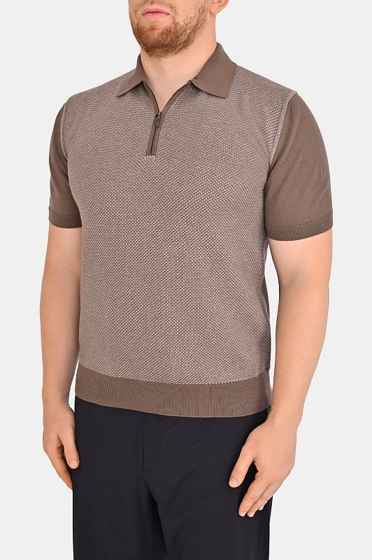 Фактурный джемпер-поло CANALI Коричневый Мужской C0454MK02461