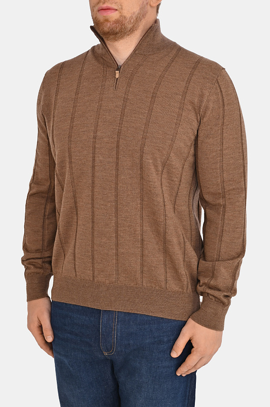 Трикотажный джемпер с молнией CANALI Коричневый Мужской MK02483 C0015
