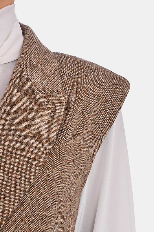 Твидовый жилет с поясом BRUNELLO CUCINELLI Коричневый Женский MD0027123 Твидовый жилет с поясом BRUNELLO CUCINELLI Коричневый Женский MD0027123
