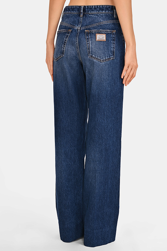 Джинсы палаццо с потертостями DOLCE & GABBANA  Синий Женский FTC79D G8PT3