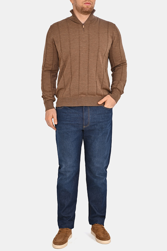 Трикотажный джемпер с молнией CANALI Коричневый Мужской MK02483 C0015