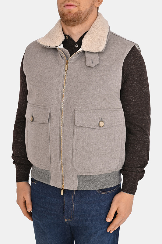 Утепленный жилет с воротником BRUNELLO  CUCINELLI Серый Мужской MM4701624