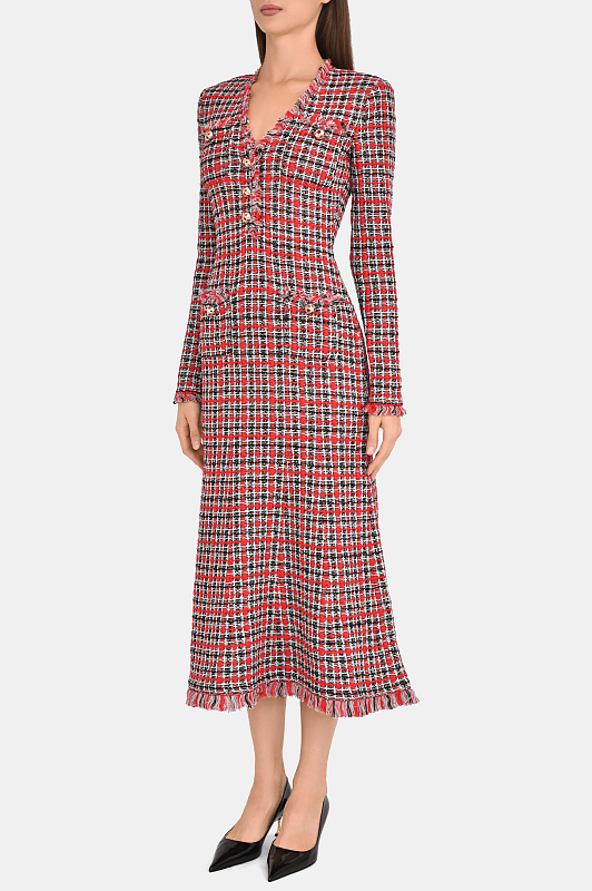 Платье миди в клетку SELF PORTRAIT  Красный Женский AW26146MR