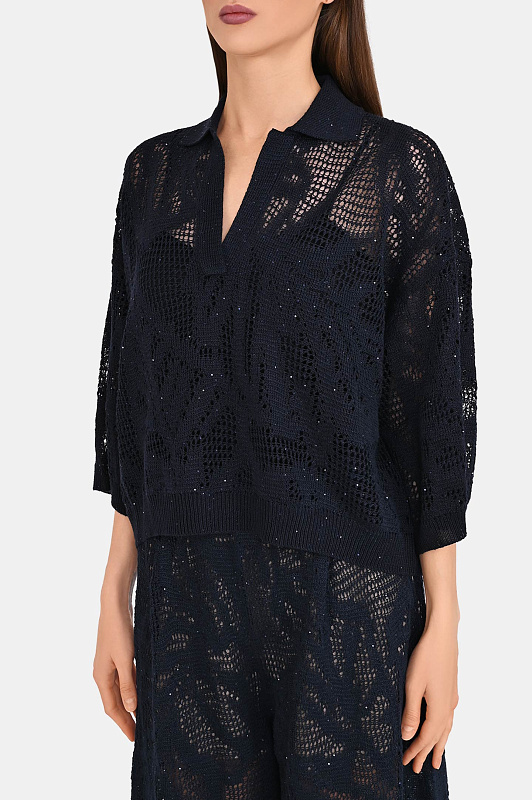 Блуза BRUNELLO CUCINELLI Темно-синий Женский MDT771005 Блуза BRUNELLO CUCINELLI Темно-синий Женский MDT771005