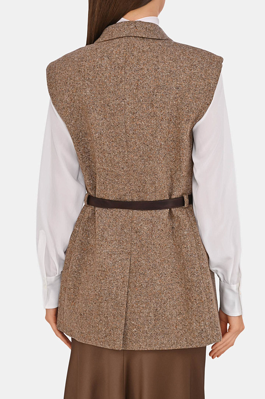 Твидовый жилет с поясом BRUNELLO CUCINELLI Коричневый Женский MD0027123 Твидовый жилет с поясом BRUNELLO CUCINELLI Коричневый Женский MD0027123