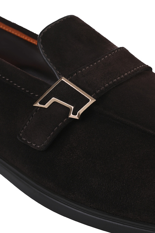 Замшевые лоферы с пряжкой SANTONI Темно-коричневый Мужской MGAG19041SMOSEAAT60 Замшевые лоферы с пряжкой SANTONI Темно-коричневый Мужской MGAG19041SMOSEAAT60