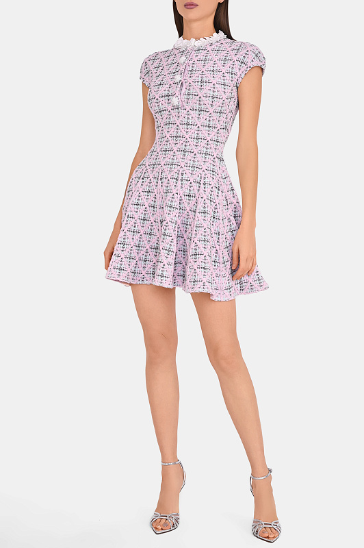 Твидовое платье с оборкой SELF PORTRAIT  Розовый Женский AW26146SP
