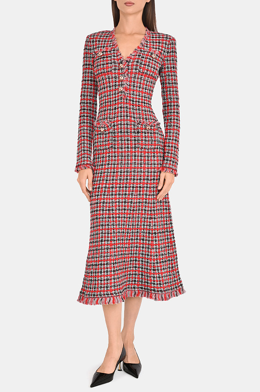 Платье миди в клетку SELF PORTRAIT  Красный Женский AW26146MR