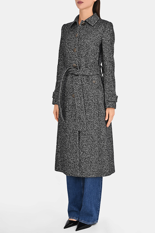 Фактурное пальто с поясом DOLCE & GABBANA  Черно-белый Женский F0W7TT FCZAE